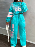 Printed Casual Cropped Sweatshirt And Wide-leg Pants Set brandscluster