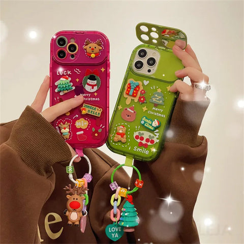 Xmas Santa Claus Cute Elk Hat Pendant Flip Christmas Phone Case For I Phone 15 14 13 12 11 Pro Max Pro Silicone Protection Cover brandscluster