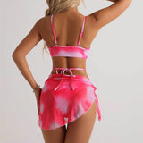 3pcs Tie Dye Print Bikini With Short Skirt Summer Beach Sexy Swimwear Womens Clothing brandscluster
