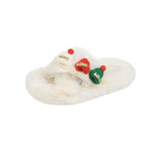 Christmas Hat Fluffy Slippers Women's Warm Toe Covering Cotton Slippers brandscluster
