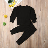Newborn Baby Boys Girls Ruffles Jumper Solid Long Sleeve Sweatshirt Tops Pants Infant Kids 2Pcs Outfits Clothes Set Fall Clothes brandscluster