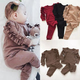 Newborn Baby Boys Girls Ruffles Jumper Solid Long Sleeve Sweatshirt Tops Pants Infant Kids 2Pcs Outfits Clothes Set Fall Clothes brandscluster