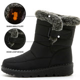 Snow Boots Winter Warm Hook And Loop Fastener Plush Shoes Women Waterproof Low Heels Platform Ankle Boots brandscluster