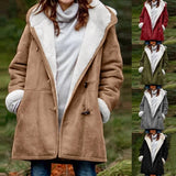 Winter Button Coat Fashion Warm Hooded Jacket With Pockets Women's Clothing brandscluster