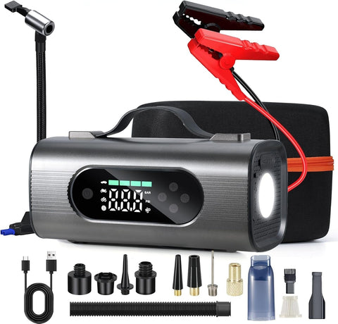 Newest 8 In 1 Portable Car Battery Starter With Air Compressor, Car  Wireless Vacuum Cleaner 150PSI Car Battery Starter 12V With Large LCD Display brandscluster