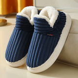 Winter Plush Home Shoes Fashion Solid Color Stripes Floor Bedroom Slippers Indoor Outdoor Garden Shoes For Women Men Couples brandscluster