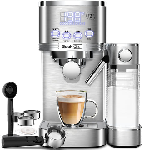 Geek Chef Espresso And Cappuccino Machine With Automatic Milk Frother,20Bar Espresso Maker For Home, For Cappuccino Or Latte,with ESE POD Filter, Stainless Steel, Gift For Coffee Lover Ban 4.2 ⭐⭐⭐⭐⭐” 390 ratings - brandscluster