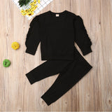 Newborn Baby Boys Girls Ruffles Jumper Solid Long Sleeve Sweatshirt Tops Pants Infant Kids 2Pcs Outfits Clothes Set Fall Clothes brandscluster