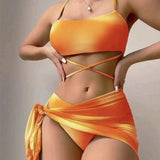 3pcs Tie Dye Print Bikini With Short Skirt Summer Beach Sexy Swimwear Womens Clothing brandscluster