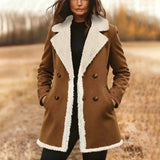 , Classic Notch Lapel Double-Breasted Jacket With Pockets And Plush Lining brandscluster