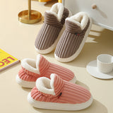 Winter Plush Home Shoes Fashion Solid Color Stripes Floor Bedroom Slippers Indoor Outdoor Garden Shoes For Women Men Couples brandscluster
