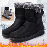 Snow Boots Winter Warm Hook And Loop Fastener Plush Shoes Women Waterproof Low Heels Platform Ankle Boots brandscluster
