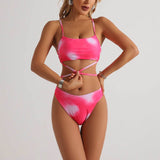 3pcs Tie Dye Print Bikini With Short Skirt Summer Beach Sexy Swimwear Womens Clothing brandscluster
