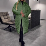 Winter Rhombus Stitching Coat Warm Solid Color Pocket Lapel Long Jacket Women's Clothing brandscluster