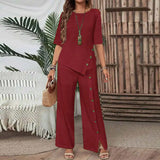 Elegant And Fashionable Casual Button Half-sleeve Shirt Loose Two-piece Set brandscluster