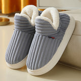 Winter Plush Home Shoes Fashion Solid Color Stripes Floor Bedroom Slippers Indoor Outdoor Garden Shoes For Women Men Couples brandscluster