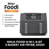 Ninja DZ401 Foodi 10 Quart 6-in-1 DualZone XL 2-Basket Air Fryer with 2 Independent Frying Baskets, Match Cook & Smart Finish to Roast, Broil, Dehydrate for Quick, Easy Family-Sized Meals, Grey brandscluster