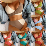 Bikini Patchwork Swimwear Ribbed Women's Swimsuit Knot Back Beachwear Ruched Butt Biquinis Bathing Suits brandscluster