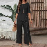 Elegant And Fashionable Casual Button Half-sleeve Shirt Loose Two-piece Set brandscluster