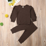Newborn Baby Boys Girls Ruffles Jumper Solid Long Sleeve Sweatshirt Tops Pants Infant Kids 2Pcs Outfits Clothes Set Fall Clothes brandscluster