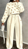 Printed Casual Cropped Sweatshirt And Wide-leg Pants Set brandscluster