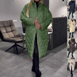 Winter Rhombus Stitching Coat Warm Solid Color Pocket Lapel Long Jacket Women's Clothing brandscluster