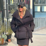 Winter Thickened Jacket Fashion Lapel Cotton Coat With Belt Warm Casual Top Outwear Women's Clothing Amazon