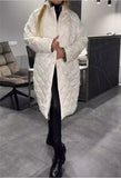 Winter Rhombus Stitching Coat Warm Solid Color Pocket Lapel Long Jacket Women's Clothing brandscluster