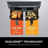 Ninja DZ401 Foodi 10 Quart 6-in-1 DualZone XL 2-Basket Air Fryer with 2 Independent Frying Baskets, Match Cook & Smart Finish to Roast, Broil, Dehydrate for Quick, Easy Family-Sized Meals, Grey brandscluster