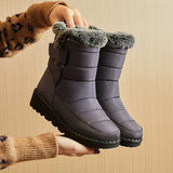 Snow Boots Winter Warm Hook And Loop Fastener Plush Shoes Women Waterproof Low Heels Platform Ankle Boots brandscluster