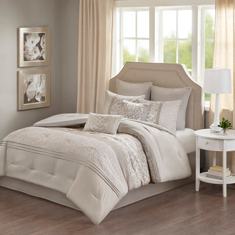 Embroidered 8-Piece Comforter Set – Neutral King Size Bedding with Pillow Shams & Sheets brandscluster