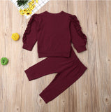 Newborn Baby Boys Girls Ruffles Jumper Solid Long Sleeve Sweatshirt Tops Pants Infant Kids 2Pcs Outfits Clothes Set Fall Clothes brandscluster
