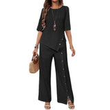 Elegant And Fashionable Casual Button Half-sleeve Shirt Loose Two-piece Set brandscluster
