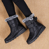Snow Boots Winter Warm Hook And Loop Fastener Plush Shoes Women Waterproof Low Heels Platform Ankle Boots brandscluster