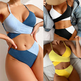 Bikini Patchwork Swimwear Ribbed Women's Swimsuit Knot Back Beachwear Ruched Butt Biquinis Bathing Suits brandscluster