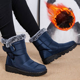 Snow Boots Winter Warm Hook And Loop Fastener Plush Shoes Women Waterproof Low Heels Platform Ankle Boots brandscluster