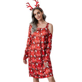 Christmas Plaid Print Off-shoulder Long Sleeve Dress brandscluster