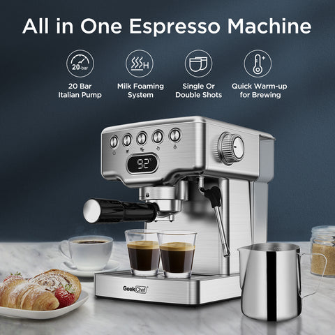 Geek Chef Espresso Machine, 20 Bar Espresso Machine With Milk Frother For Latte, Cappuccino, Macchiato, For Home Espresso Maker, 1.8L Water Tank, Stainless Steel, 4.2 ⭐⭐⭐⭐⭐” 345 ratings - brandscluster