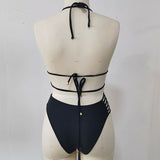 Two-piece Halter Neck Bikini Leopard Print Cutout Strap Swimsuit Set Summer Beach Womens Clothing brandscluster
