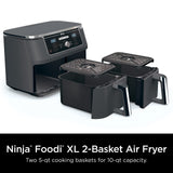 Ninja DZ401 Foodi 10 Quart 6-in-1 DualZone XL 2-Basket Air Fryer with 2 Independent Frying Baskets, Match Cook & Smart Finish to Roast, Broil, Dehydrate for Quick, Easy Family-Sized Meals, Grey brandscluster