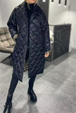 Winter Rhombus Stitching Coat Warm Solid Color Pocket Lapel Long Jacket Women's Clothing brandscluster