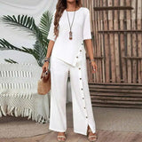 Elegant And Fashionable Casual Button Half-sleeve Shirt Loose Two-piece Set brandscluster