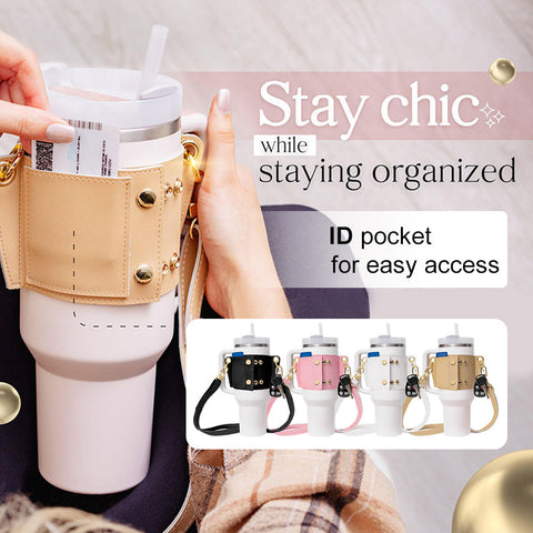 Water Bottle Handle Shoulder Strap For 30-40oz Bottles PU Leather Tumbler Handle Water Bottle Sling Accessory brandscluster