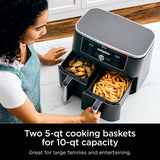 Ninja DZ401 Foodi 10 Quart 6-in-1 DualZone XL 2-Basket Air Fryer with 2 Independent Frying Baskets, Match Cook & Smart Finish to Roast, Broil, Dehydrate for Quick, Easy Family-Sized Meals, Grey brandscluster