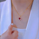 Fashion Micro-inlaid Pendant Ruby Heart Necklace brandscluster
