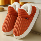 Winter Plush Home Shoes Fashion Solid Color Stripes Floor Bedroom Slippers Indoor Outdoor Garden Shoes For Women Men Couples brandscluster