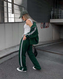 Women's Casual Hooded Jacket Loose Color-block Striped Pants Two-piece Set brandscluster