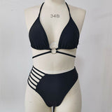 Two-piece Halter Neck Bikini Leopard Print Cutout Strap Swimsuit Set Summer Beach Womens Clothing brandscluster