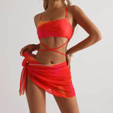 3pcs Tie Dye Print Bikini With Short Skirt Summer Beach Sexy Swimwear Womens Clothing brandscluster