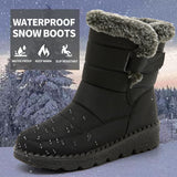 Snow Boots Winter Warm Hook And Loop Fastener Plush Shoes Women Waterproof Low Heels Platform Ankle Boots brandscluster
